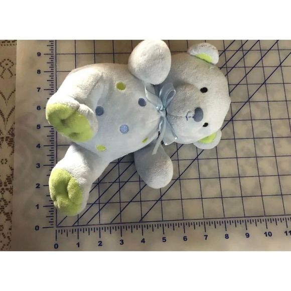 Carters Just One Year Blue w dots Teddy Bear Musical Pull Crib Toy Plush 11" NWO - Picture 7 of 10
